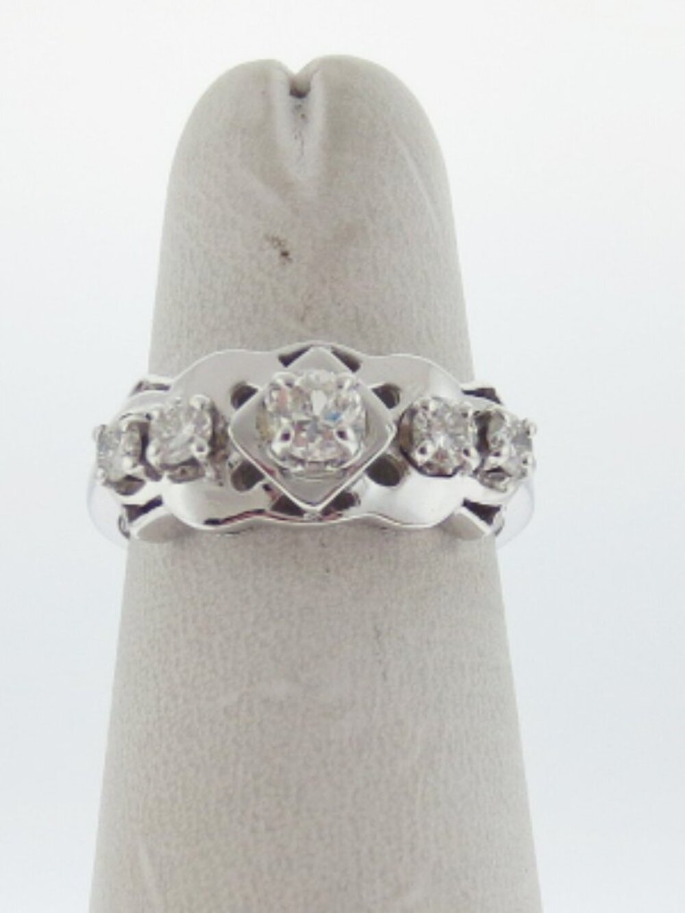 VINTAGE ESTATE GENUINE 1/2 CARAT DIAMONDS SOLID 14K WHITE GOLD RING